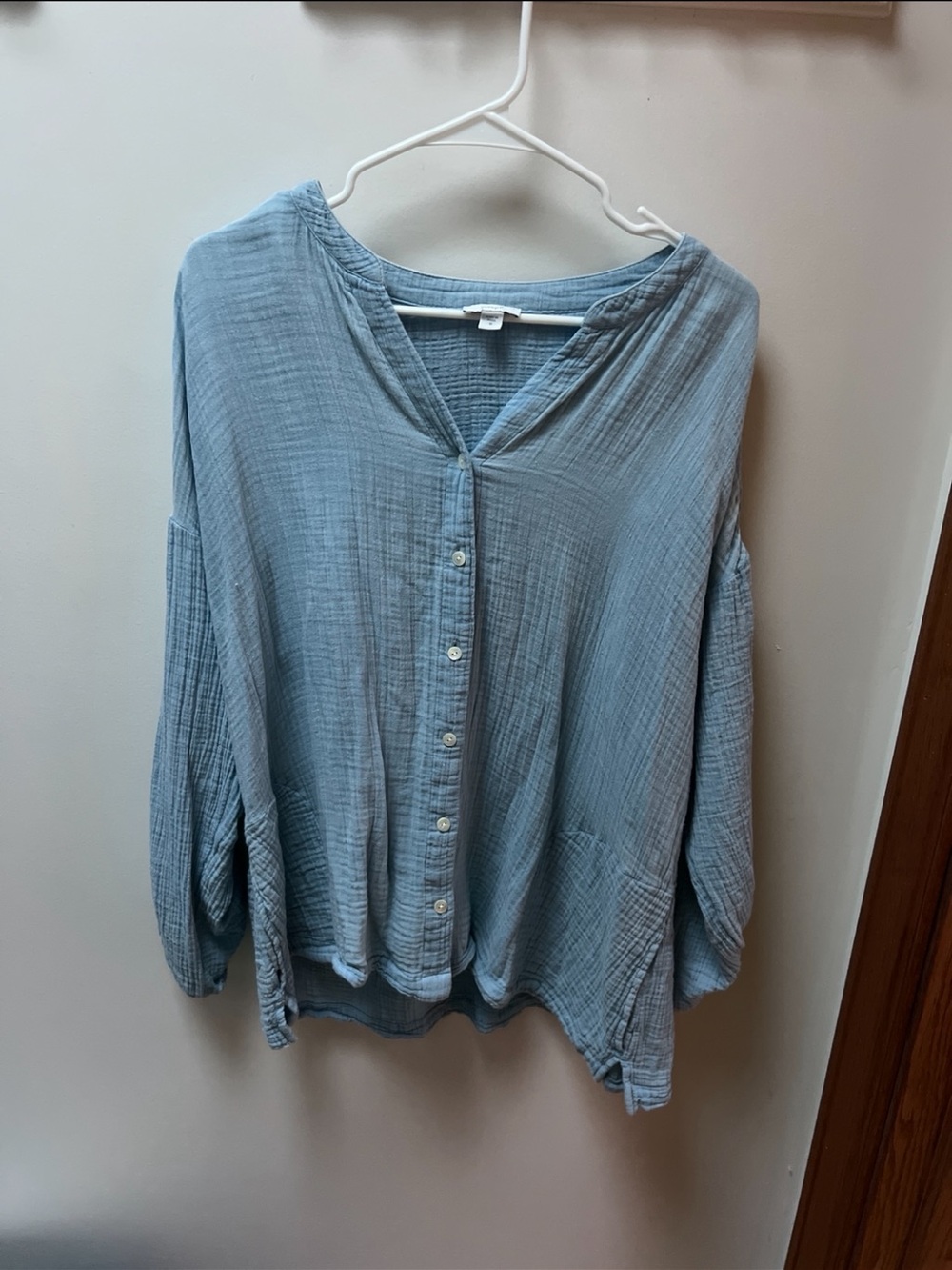 Pure Jill J.Jill Blue Cotton Gauze Button Front Tunic Blouse Women’s Medium